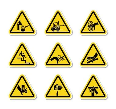 Triangular Warning Hazard Symbols labels Sign Isolate on White Background,Vec イラスト素材