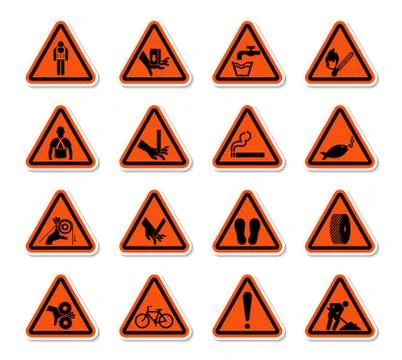 Triangular Warning Hazard Symbols labels Sign Isolate on White Background,Vec Stock Illustration