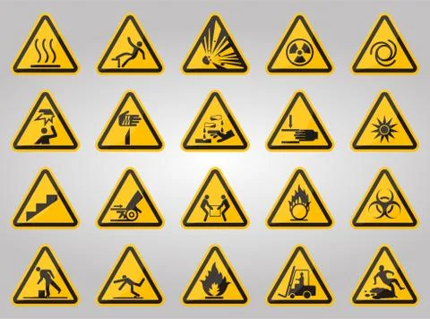 Triangular Warning Hazard Symbols labels On White Background Stock Illustration