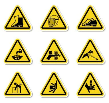 Triangular Warning Hazard Symbols labels On White Background Stock Illustration