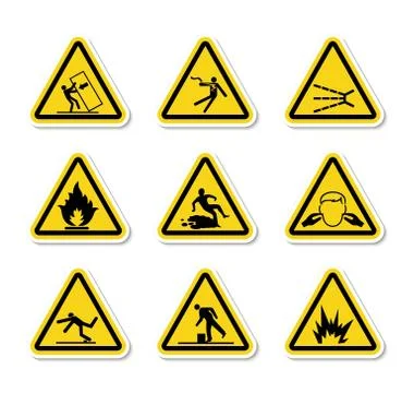 Triangular Warning Hazard Symbols labels On White Background Stock Illustration