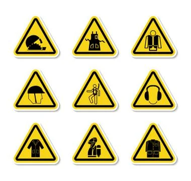 Triangular Warning Hazard Symbols labels On White Background Stock Illustration