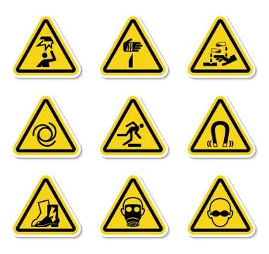 Triangular Warning Hazard Symbols labels On White Background Stock Illustration