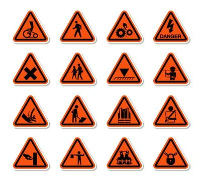 Triangular Warning Hazard Symbols labels Sign Isolate on White Background,Vec Stock Illustration