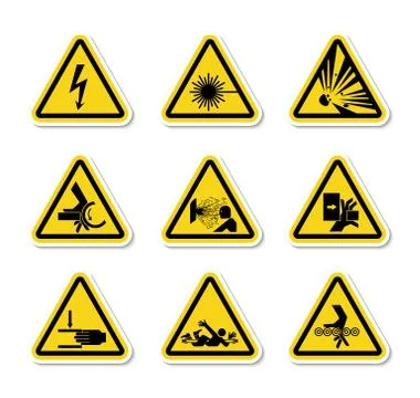 Triangular Warning Hazard Symbols labels On White Background Stock Illustration