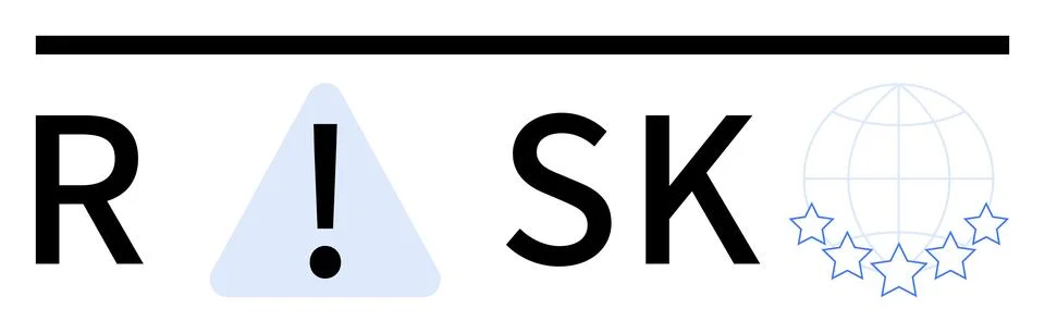 Triangular warning sign with exclamation mark between letters R and S of word Stock Illustration