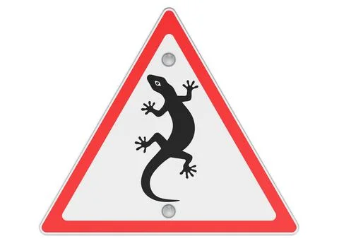 Triangular warning sign with lizard silhouette. 3D rendering Stockillustratie