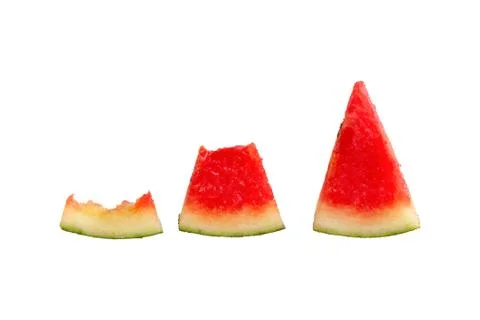 Triangular watermelon that is bitten apart on a white background Stock Photos