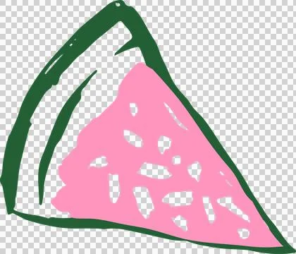 Triangular watermelon slice is floating on transparent background, revealing Stockillustratie