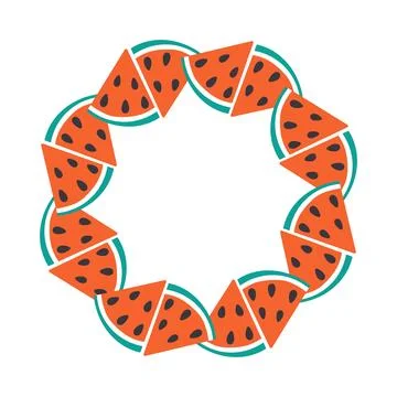 Triangular Watermelon slices with seed Circle frame border in trendy Summer hues Illustrazione stock