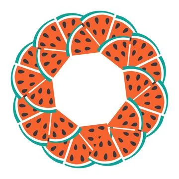 Triangular Watermelon slices with seed. Circle Frame watermelons pieces. Summer 스톡 일러스트