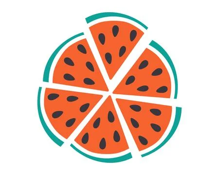 Triangular Watermelon slices with seed in trendy doodle minimalist. Circle Illustrazione stock