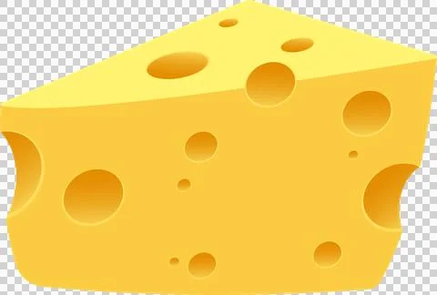 A triangular wedge of yellow swiss cheese with several holes of varying siz.. Stock Illustration