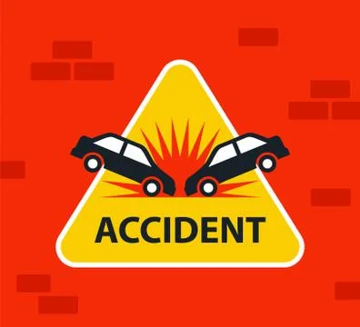Triangular yellow car accident sign. head-on collision of vehicles on the road. イラスト素材