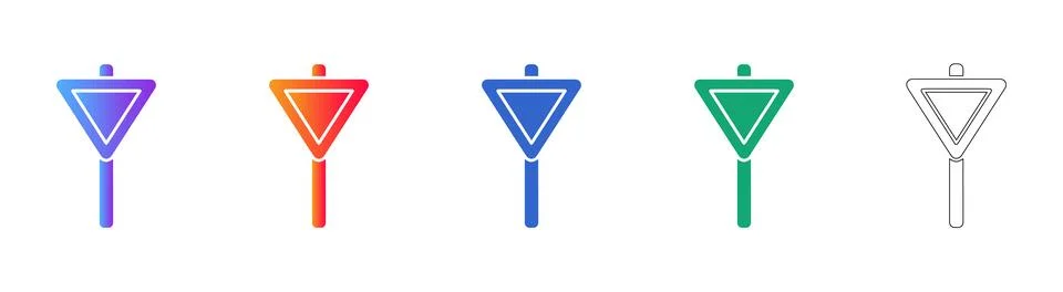Triangular Yield Sign Icons Set Illustrazione stock