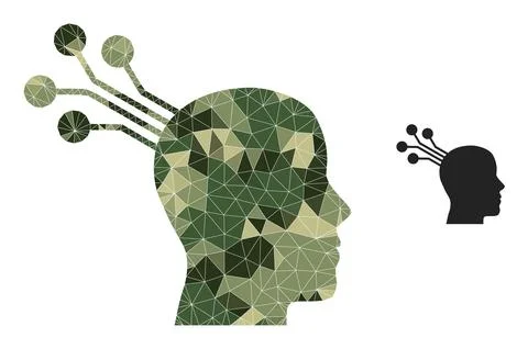 Triangulated Mosaic Brain Machine Interface Icon in Khaki Military Color Hues Stock Illustration