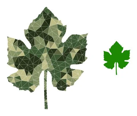 Triangulated Mosaic Grape Leaf Icon in Camouflage Army Color Hues Stock Illustration