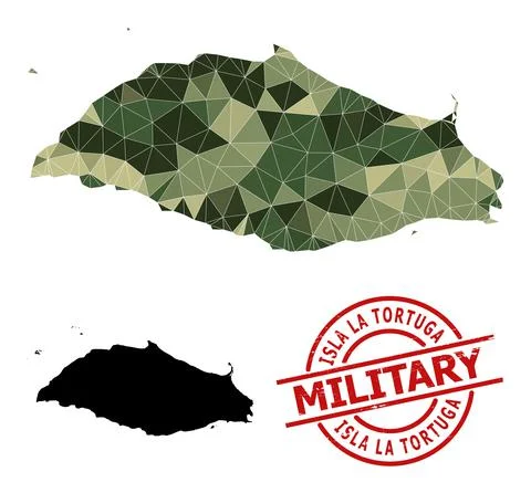 Triangulated Mosaic Map of Isla La Tortuga and Scratched Military Stamp Stock Illustration