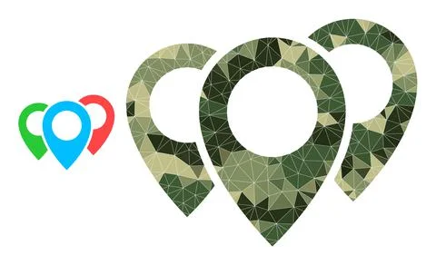 Triangulated Mosaic Map Pointers Icon in Khaki Army Colors Stock Illustration
