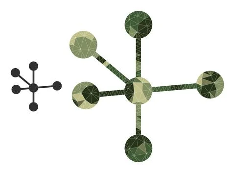 Triangulated Mosaic Node Connections Icon in Khaki Military Color Hues Illustrazione stock