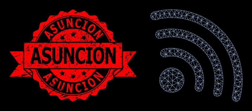 Triangulated Net Mesh Internet Source Image with Distress Asuncion Stamp Seal Stock Illustration
