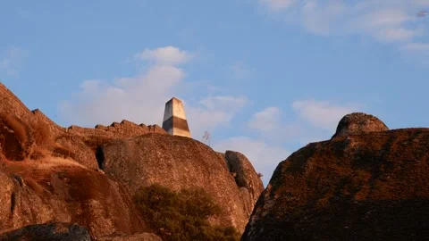Triangulation pillar on a granite mountain Stock Footage 341282281