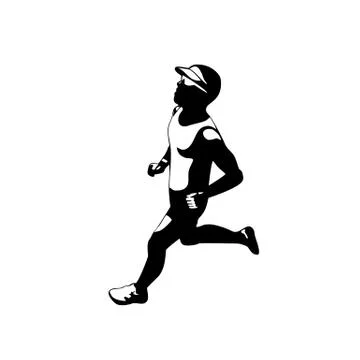 Triathlete Marathon Runner Running Side View Retro Stencil Black and White Stock Illustration