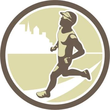 Triathlete running side circle retro Illustrazione stock