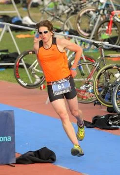 Triathlete on transition zone Stock Photos