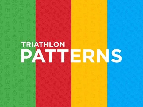 Triathlon seamless pattern with thin line icons: runner, swimmer, cycling Stock Illustration