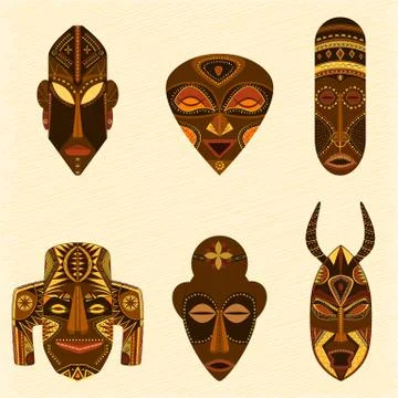 Tribal african masks vector set Stock Illustration