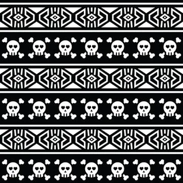 Tribal Aztec seamless pattern with skull on black Stock Illustration