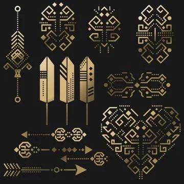 Tribal aztec vector gold stencil elements Illustrazione stock