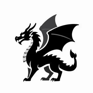 Tribal black dragon silhouette flat vector illustration, mythical creature .. Illustrazione stock