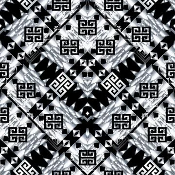 Tribal black white seamless pattern. Geometric tribe background. Abstract orn Stock Illustration