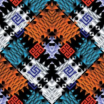 Tribal colorful vector seamless pattern. Geometric tribe 3d background. Abstr Stock Illustration