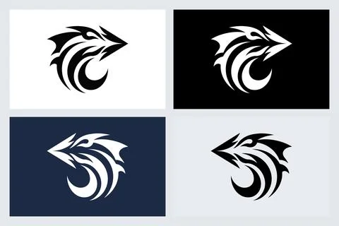 Tribal Dragon Head Logo Vector Set Stock Illustration