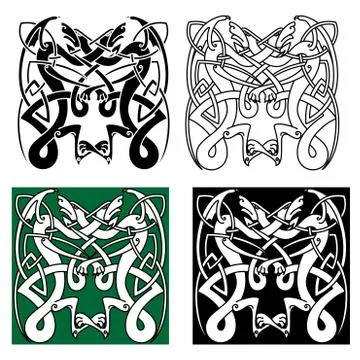 Tribal dragons with celtic knot pattern Stock Illustration