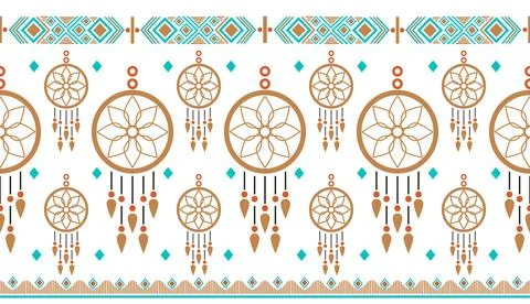 Tribal Dream Catcher Seamless Pattern Vector Design Stock Illustration