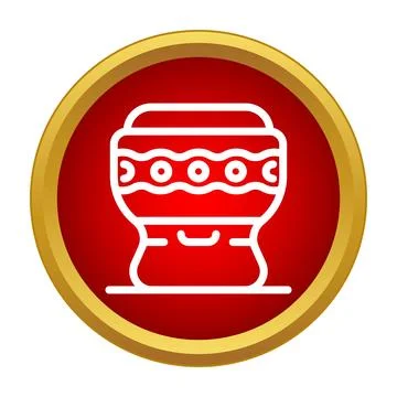Tribal drum in a red circle with a golden border icon 库存插图