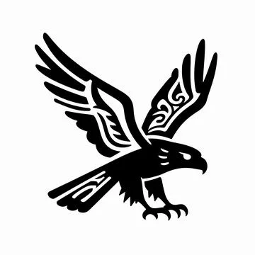 Tribal Eagle Flat Vector Illustration, Majestic Soaring Bird of Prey with P.. 库存插图