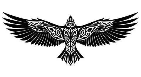 Tribal Eagle Tattoo Design with Celtic Knot Patterns Stock Illustration