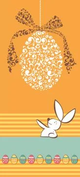 Tribal egg and easter rabbit orange background Illustrazione stock