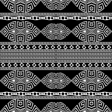 Tribal ethnic borders seamless pattern. Vector modern ornamental black and wh Stock Illustration