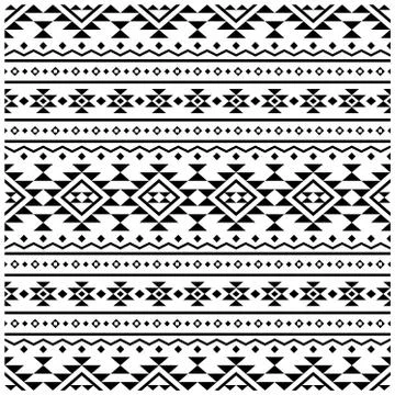 Tribal ethnic seamless pattern design background vector in black white color Illustrazione stock