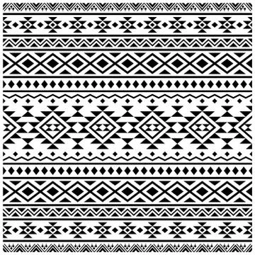 Tribal ethnic seamless pattern design background vector in black white color Stock Illustration