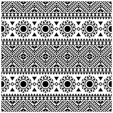 Tribal ethnic seamless pattern design background vector in black white color Stock Illustration