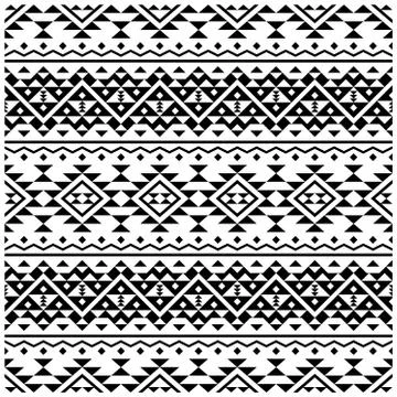 Tribal ethnic seamless pattern design background vector in black white color Stock Illustration