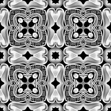 Tribal ethnic seamless pattern. Vector black and white greek background. Repeat Stock Illustration