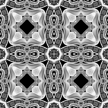 Tribal ethnic seamless pattern. Vector black and white greek background. Repeat Illustrazione stock